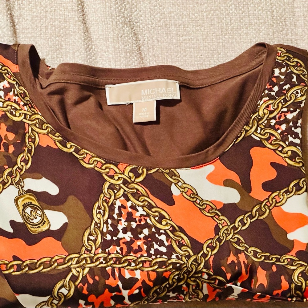 Michael Kors Chain Print Camo Long Sleeve Top Size M